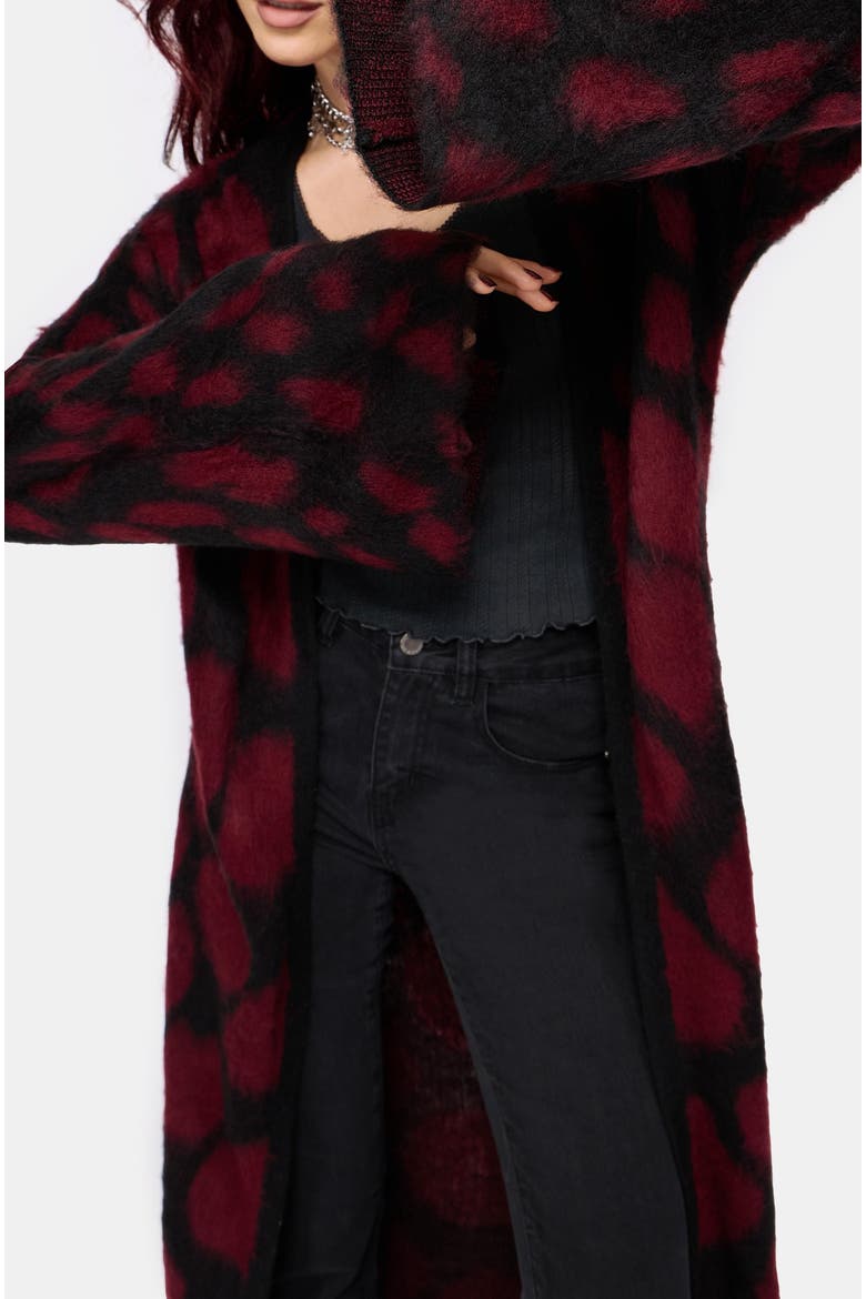 Adder Scales Jacquard Longline Cardigan, Alternate, color, Burgundy