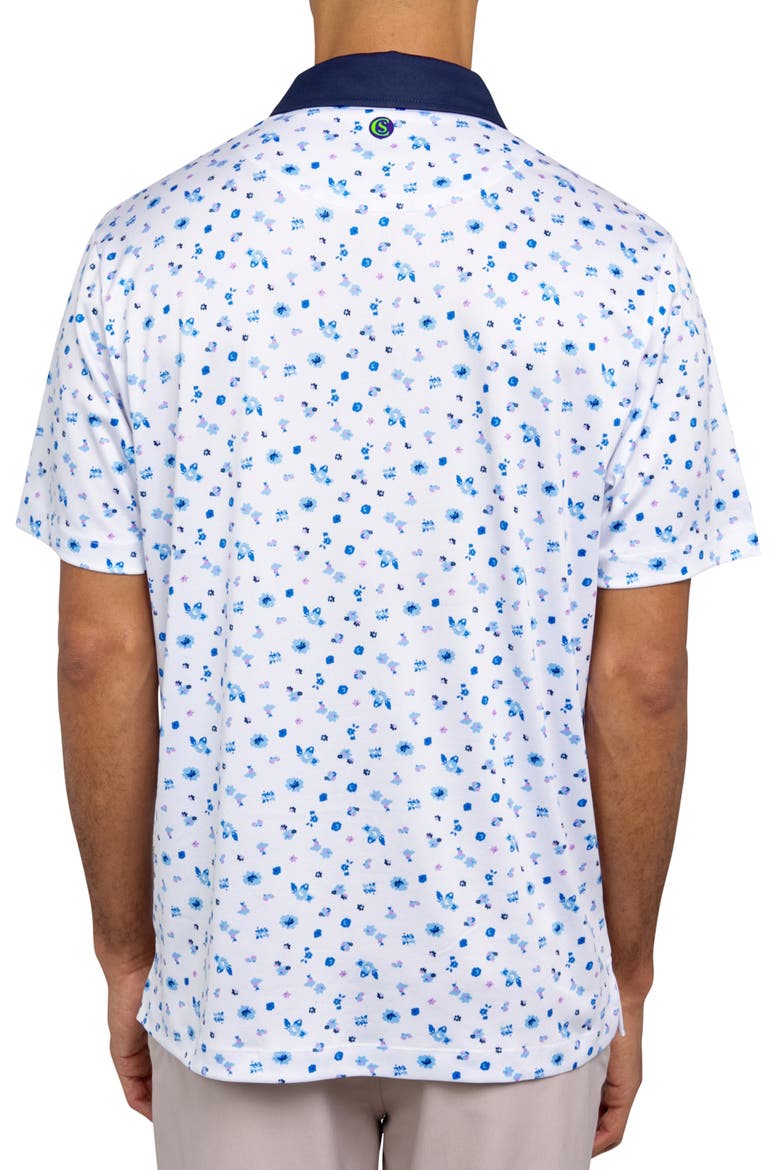 Regular Fit Floral Print Recycled Performance Golf Polo, Alternate, color, WHITE/BLUE