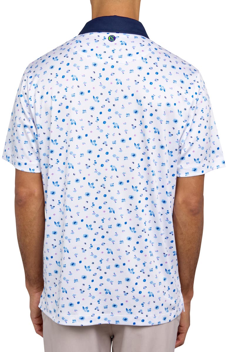 CON.STRUCT Regular Fit Floral Print Recycled Performance Golf Polo, Alternate, color, White/Blue