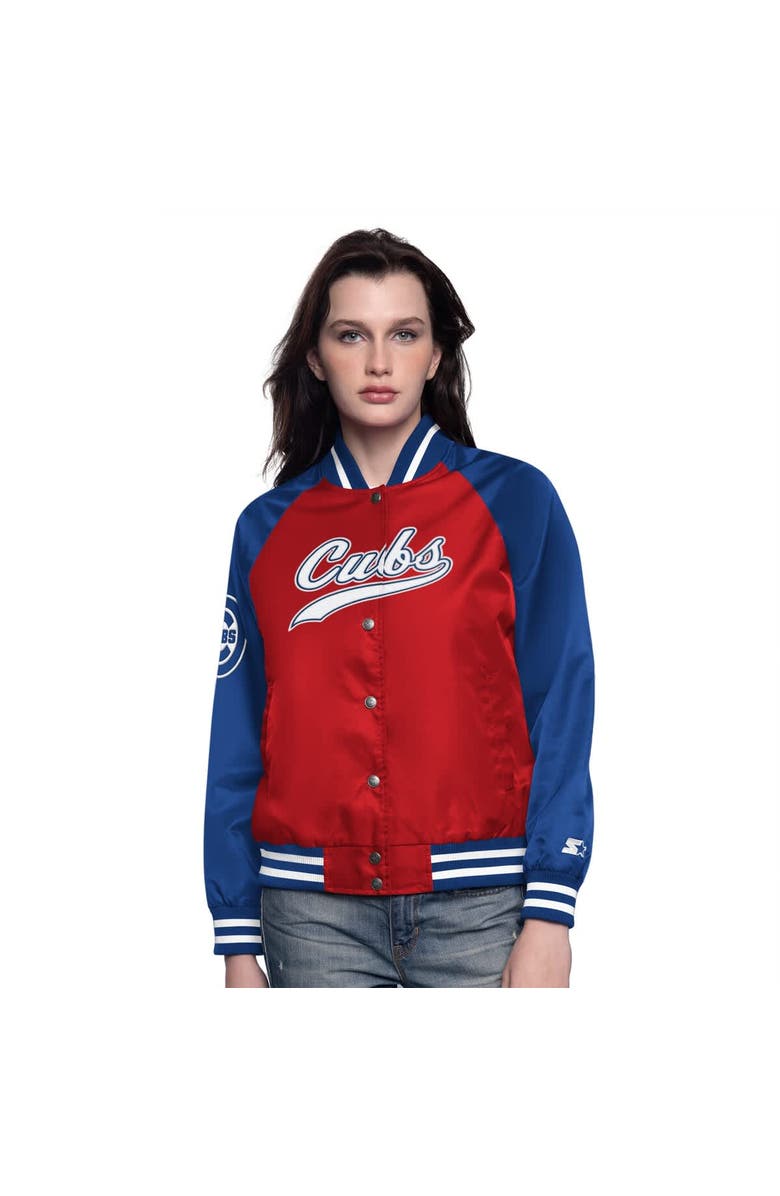 STARTER Women's Starter Red/Royal Chicago Cubs Home Run Full-Snap Varsity Jacket, Main, color, Red