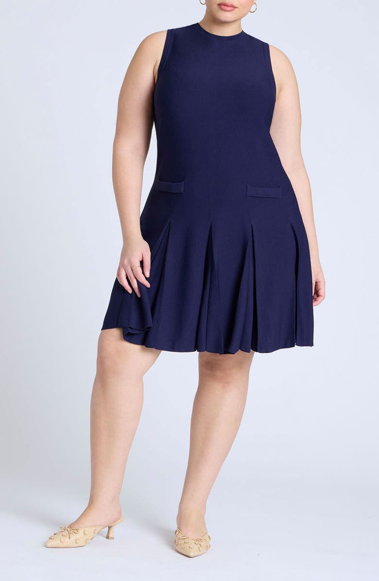 ELOQUII Pleated Sleeveless Sweater Dress, Main, color, 