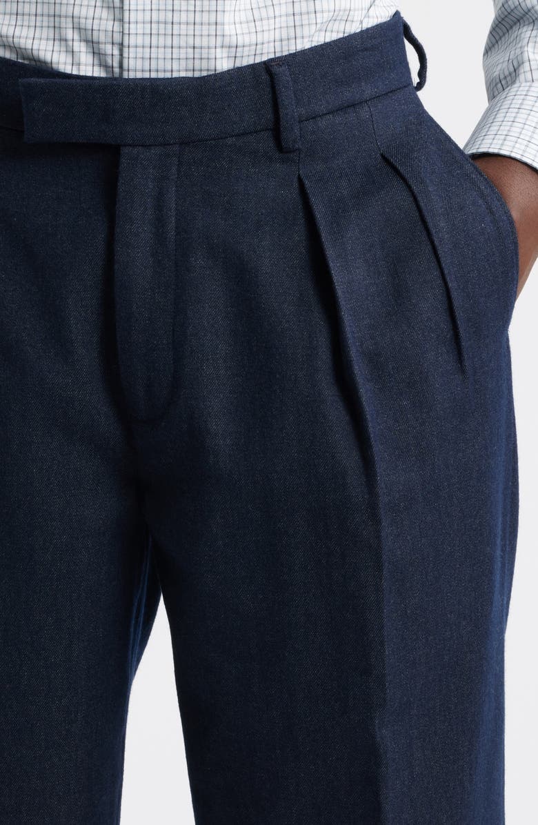 Billy Reid Pleated Cotton & Wool Dress Pants, Alternate, color, Navy