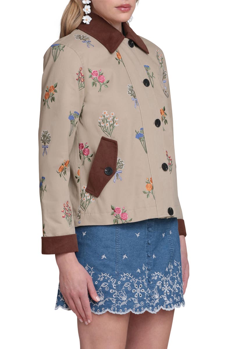 Avec Les Filles Embroidered Floral Cotton Chore Jacket, Alternate, color, Khaki