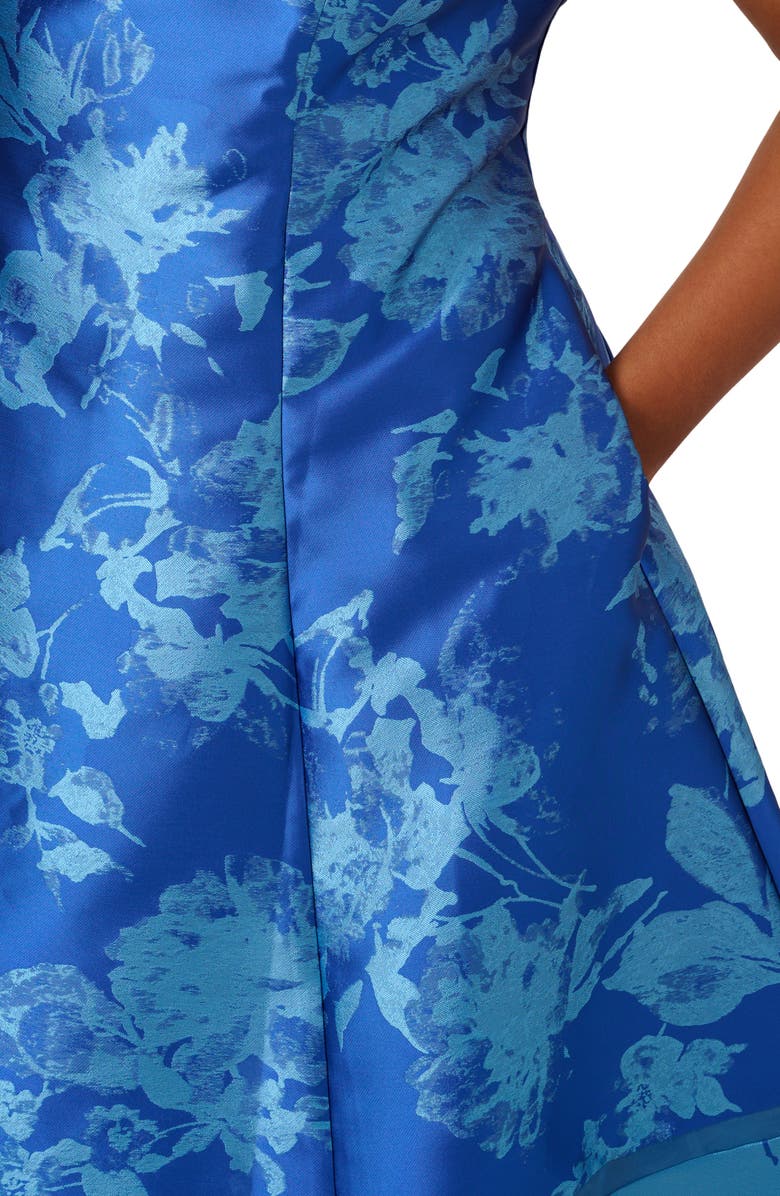 Adrianna Papell Metallic Floral Jacquard Fit & Flare Cocktail Dress, Alternate, color, Blue Multi