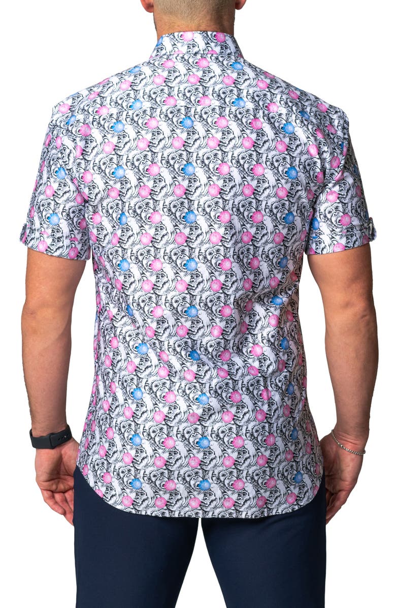 Maceoo Galileo Monkeygum Short Sleeve Contemporary Fit Button-Up Shirt, Alternate, color, White