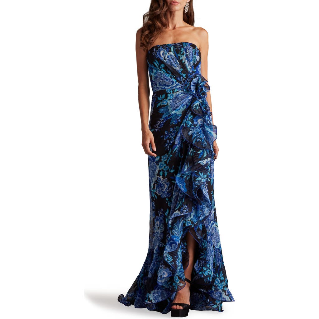 Tadashi Shoji Morwenna Floral Print Ruffle Gown