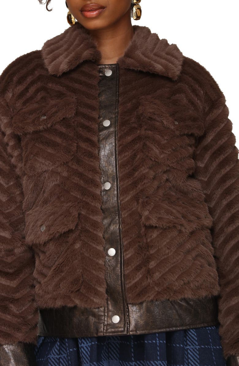 Avec Les Filles Faux Fur Trucker Jacket, Alternate, color, Mink-Java