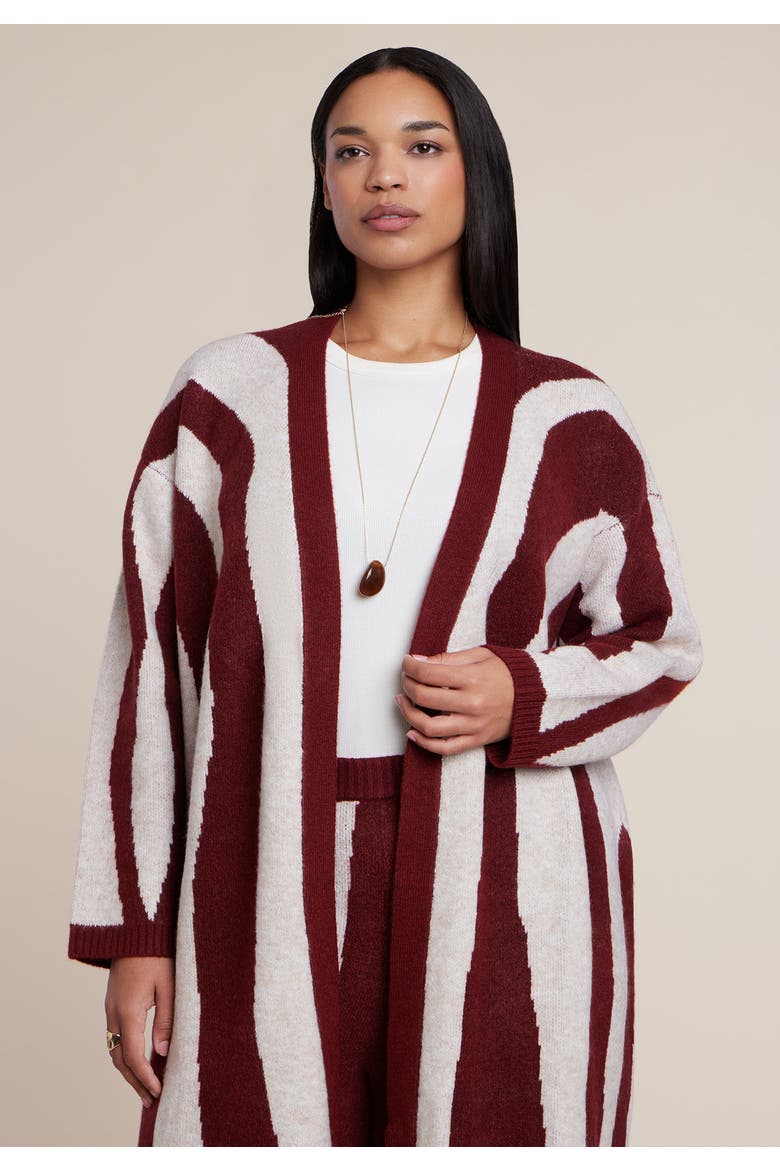 Intarsia Sweater Duster (plus), Alternate, color, MERLOT SPILLS