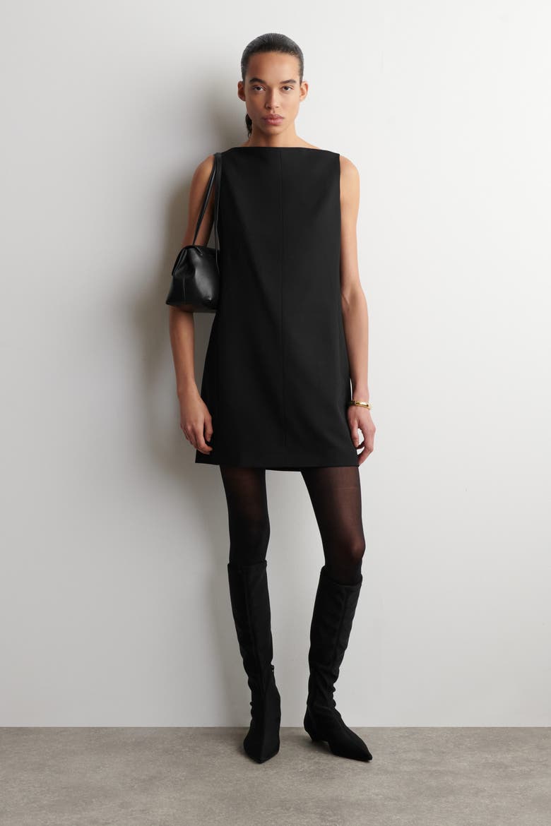 Tailored Merino Wool-Blend Mini Dress, Main, color, BLACK