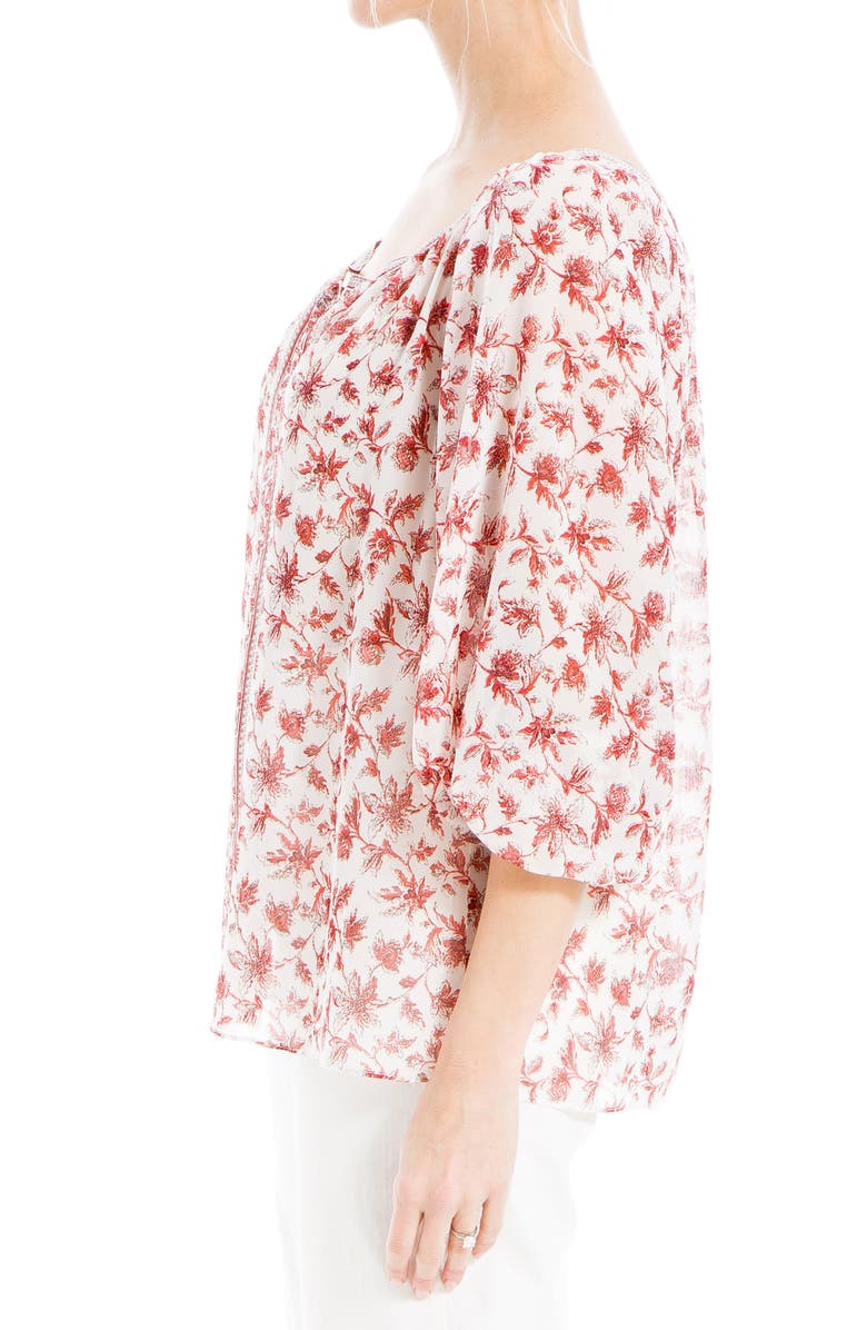 MAX STUDIO V-Neck Long Sleeve Georgette Top, Alternate, color, Red Chintzy Rambler