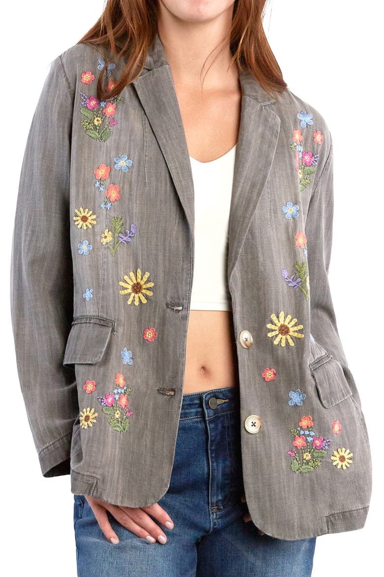 Embroidered Cotton and Hemp Blazer, Alternate, color, WASHED GREY
