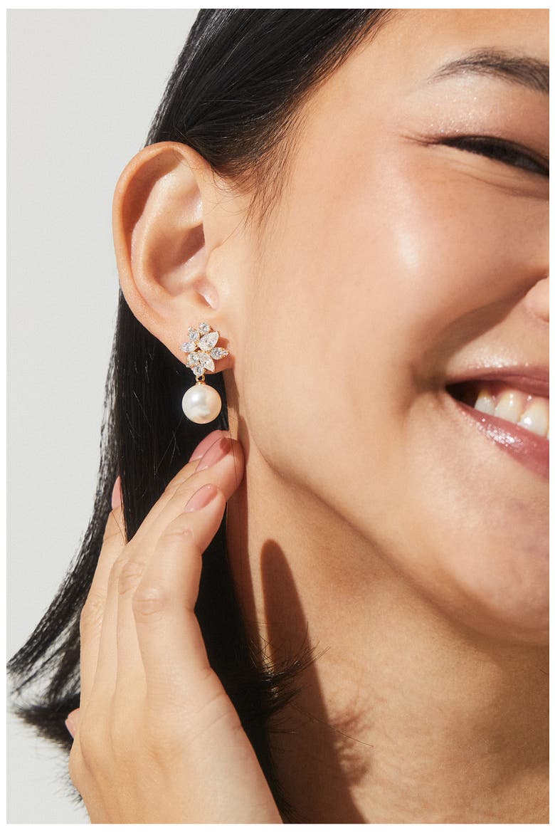 Chiara Imitation Pearl Drop Earrings, Alternate, color, GOLD