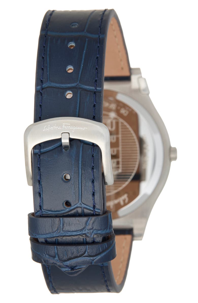 FERRAGAMO Leather Strap Watch, 42mm, Alternate, color, Slate/ Stainless Steel