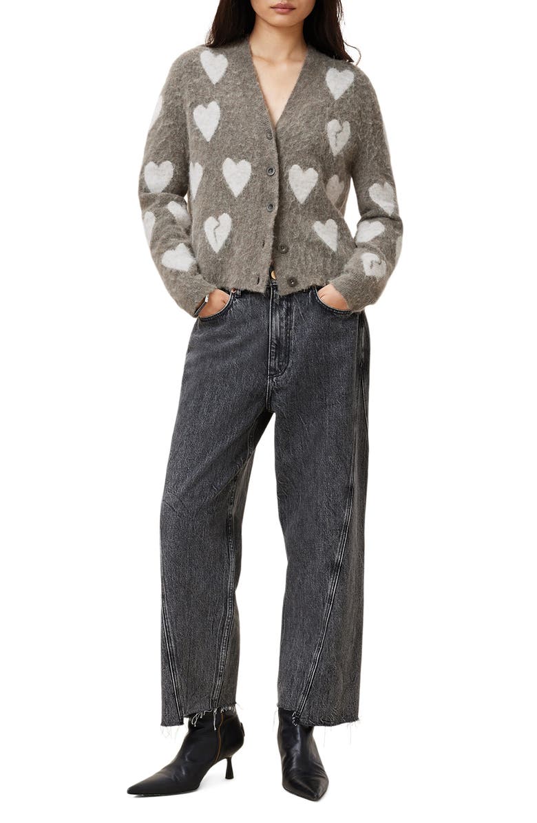 AllSaints Amora Heart Alpaca & Wool Blend Cardigan, Alternate, color, 