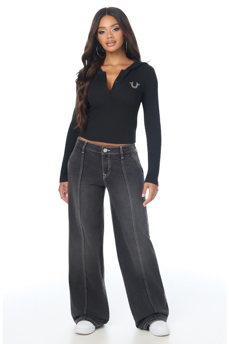 Crystal Embellished Buddha Hooded Henley T-Shirt, Alternate, color, JET BLACK