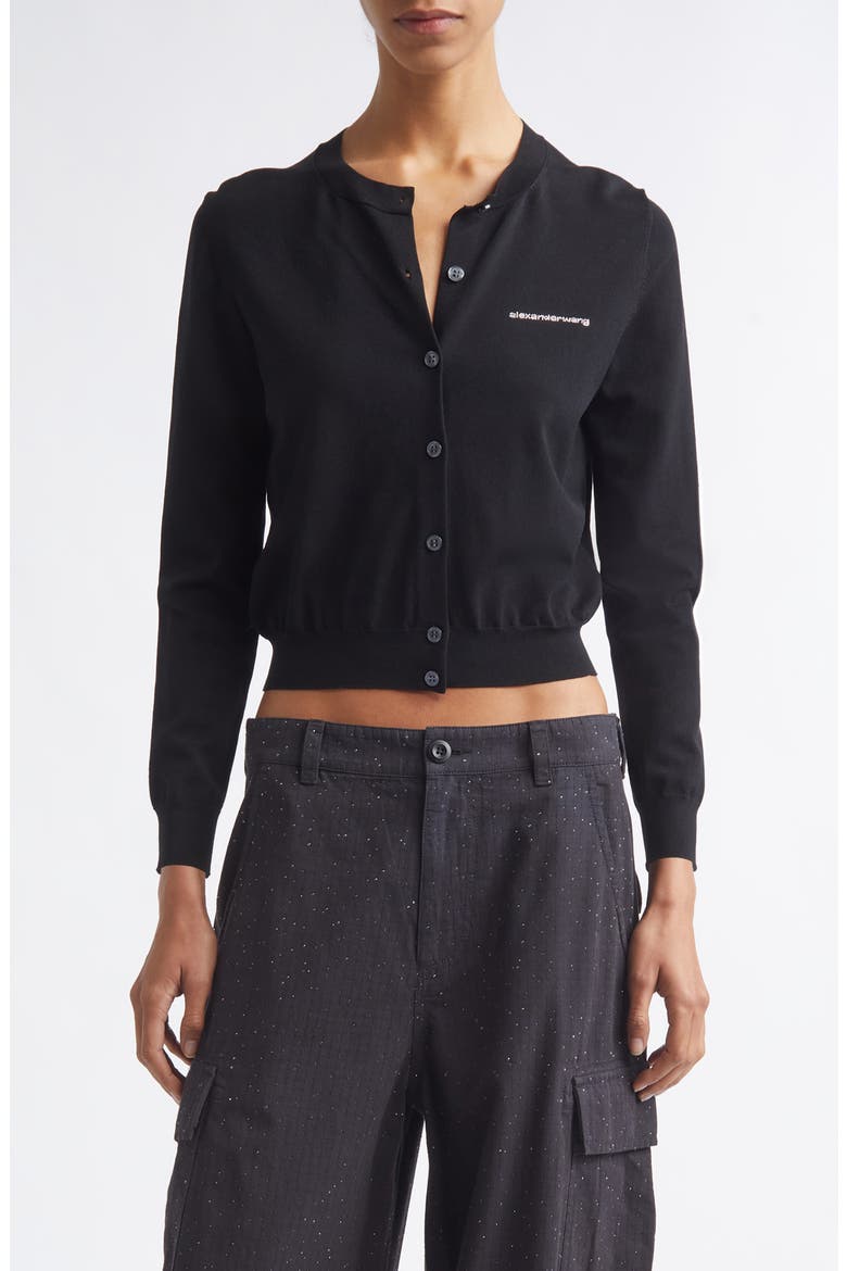 Hotfix Logo Shrunken Cardigan, Main, color, BLACK