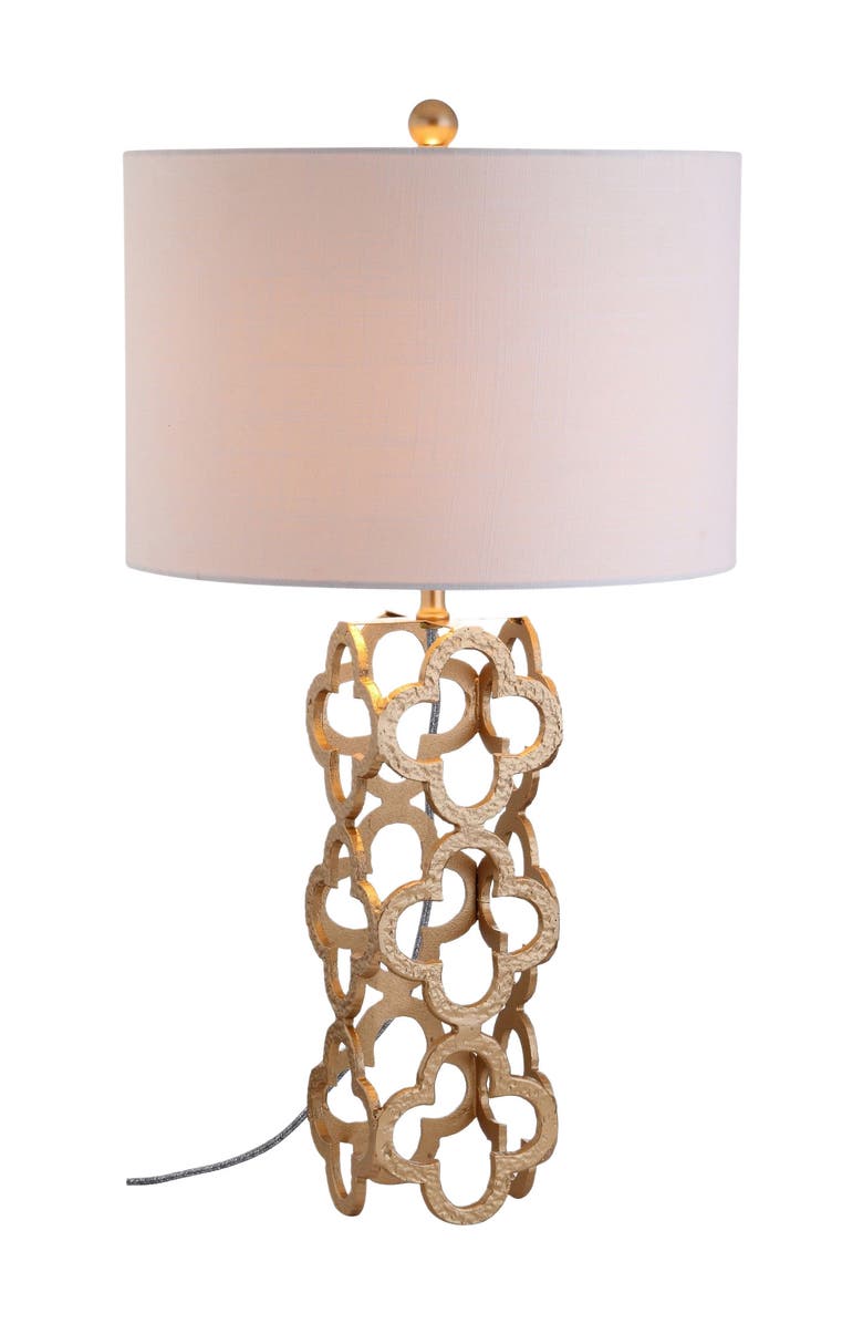 JONATHAN Y Oliver 26.5" Metal Quatrefoil LED Table Lamp, Gold, Main, color, 