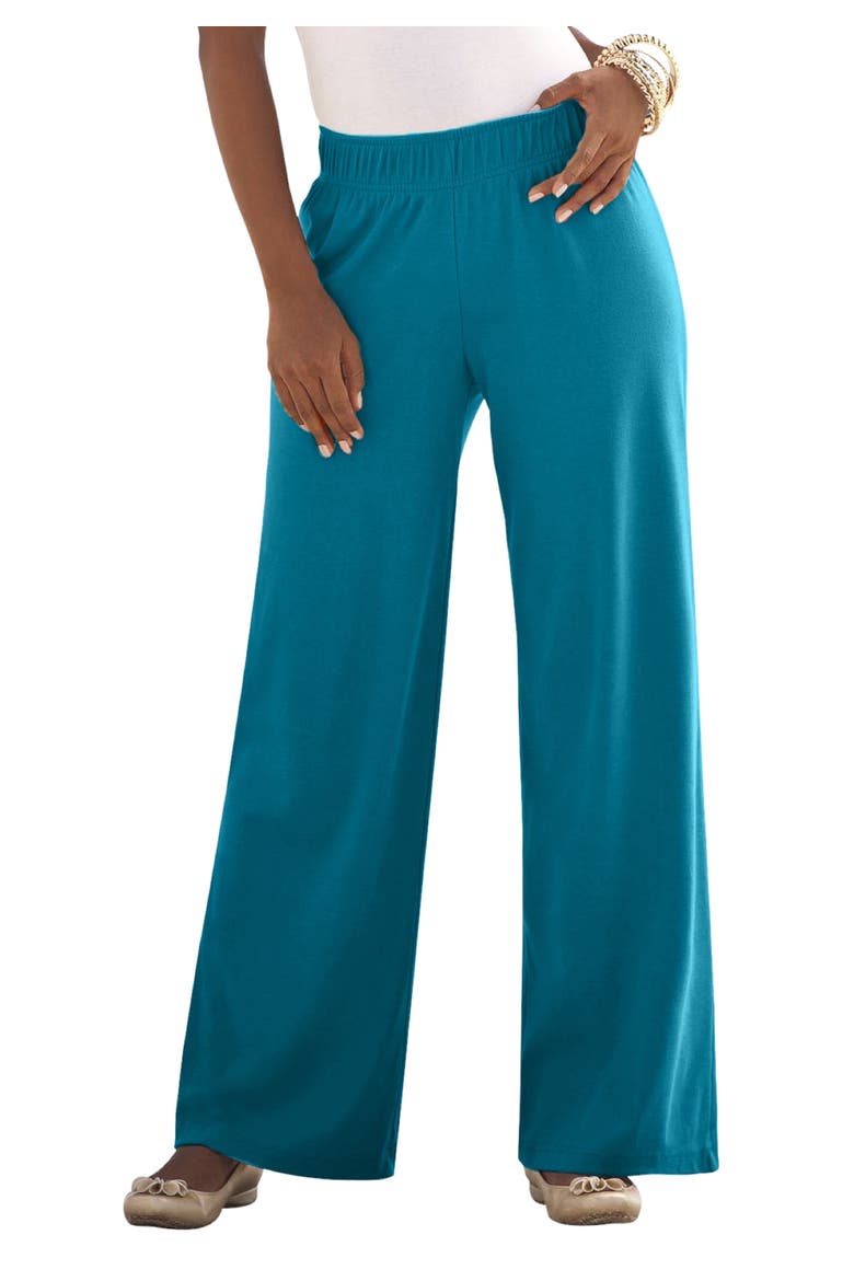 Plus Size Pull On Wide Leg Soft Knit Pant, Main, color, DEEP TEAL