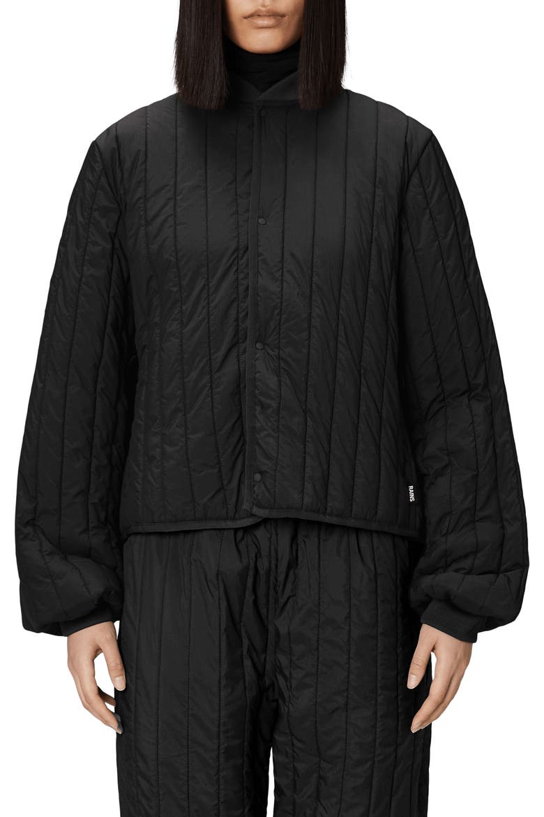 Banja Water Resistant Channel Quilted Bomber Jacket, Main, color, BLACK