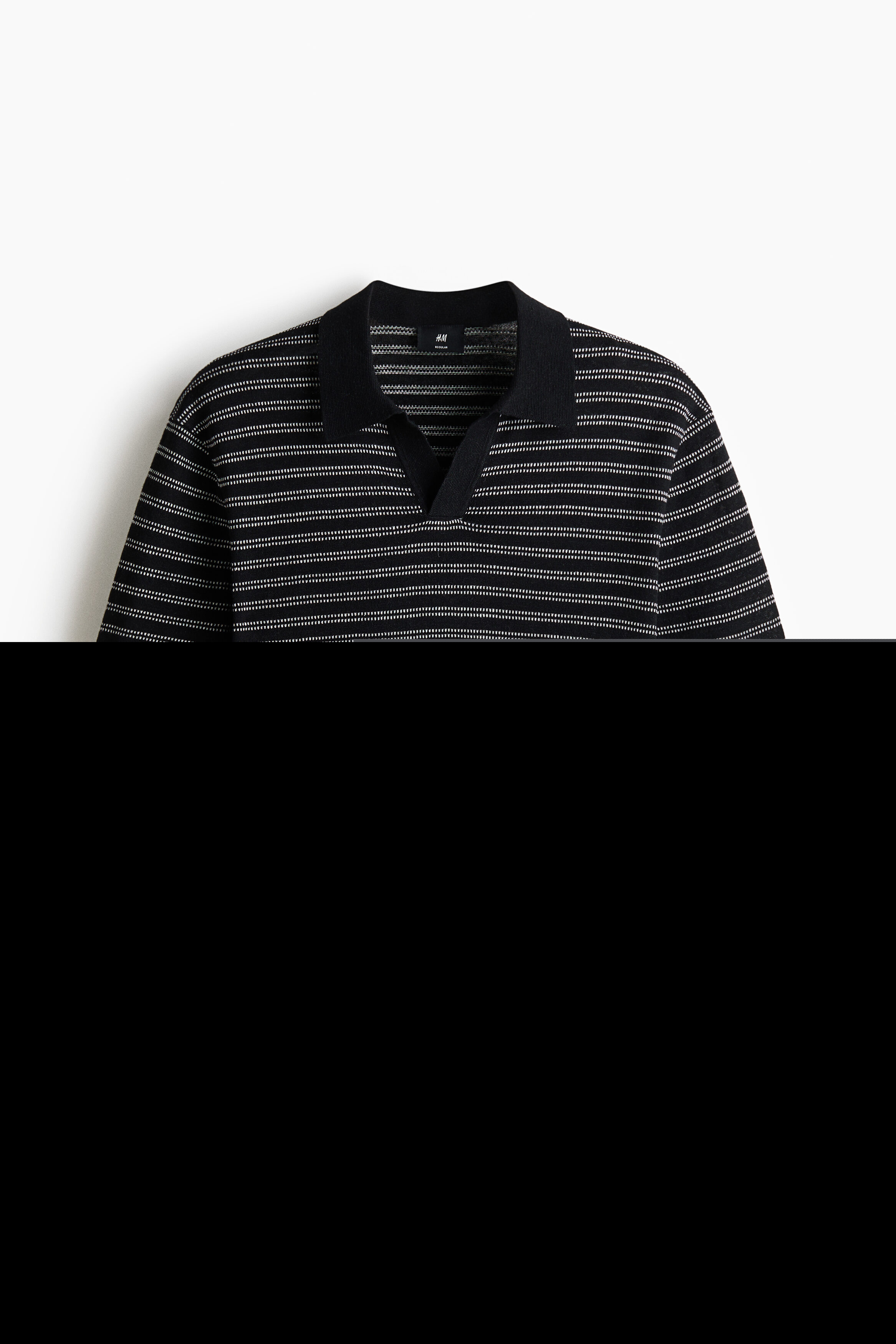 H&M Regular Fit Linen-blend Polo Shirt, Alternate, color, Black/Striped