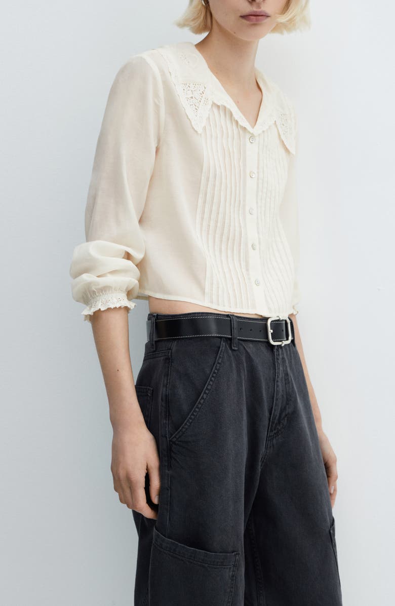 MANGO Lace Trim Pintuck Shirt, Alternate, color, 