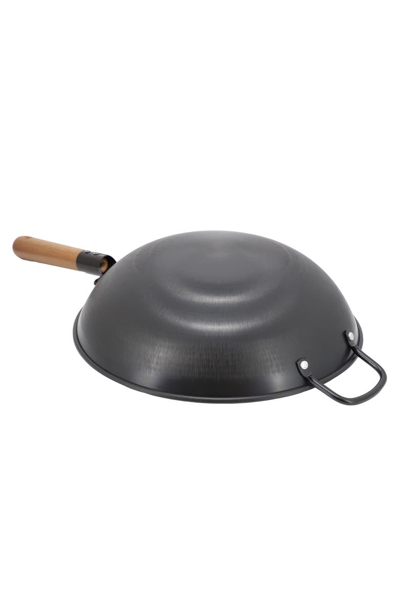 Gibson Home Welton 13.5 Inch Carbon Steel Wok with Wood Handle, Alternate, color, Black