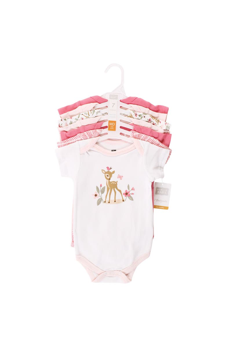 Hudson Baby Seven-Piece Cotton Bodysuit Collection, Alternate, color, Floral Deer