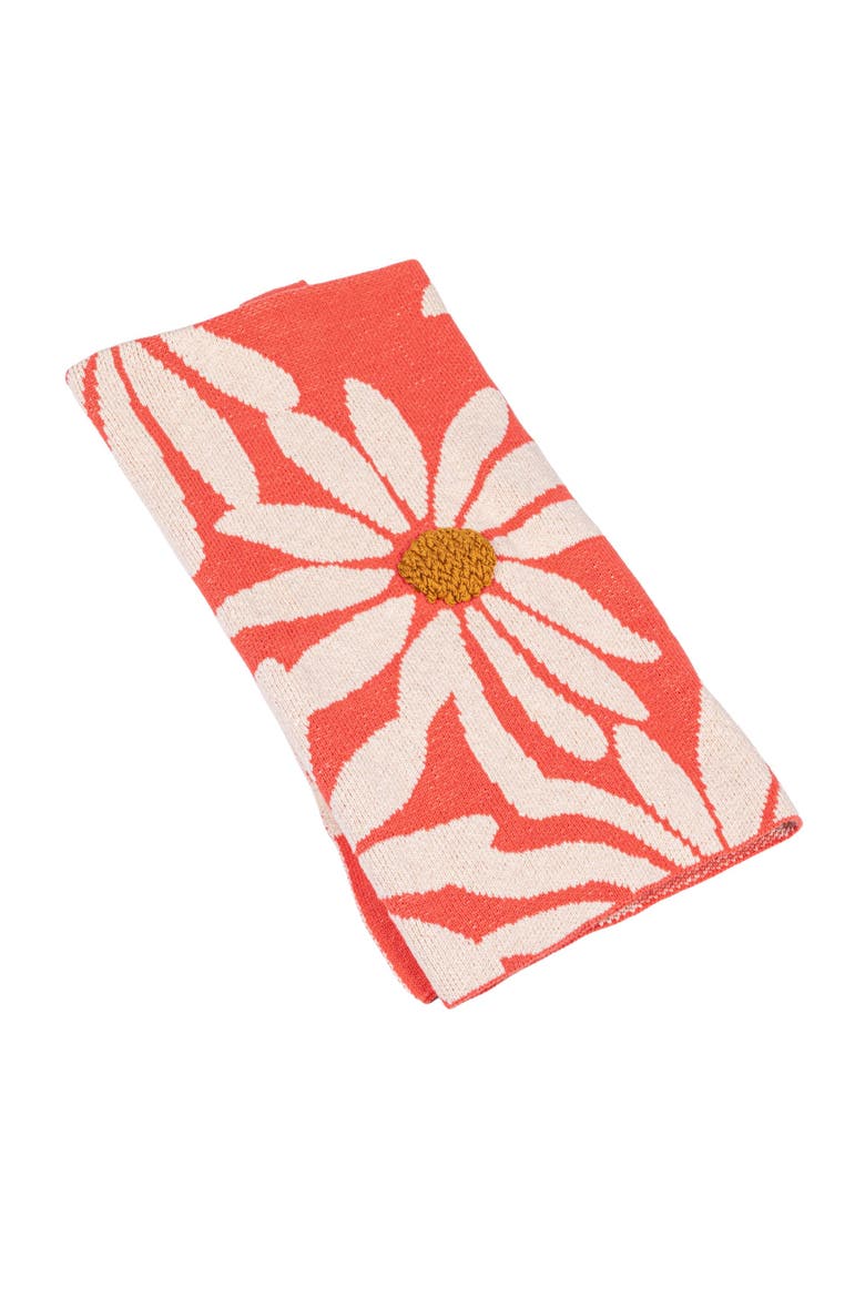 Beautiful Cotton Knit Baby Blanket with Flower Prints, Multicolor, Main, color, Coral
