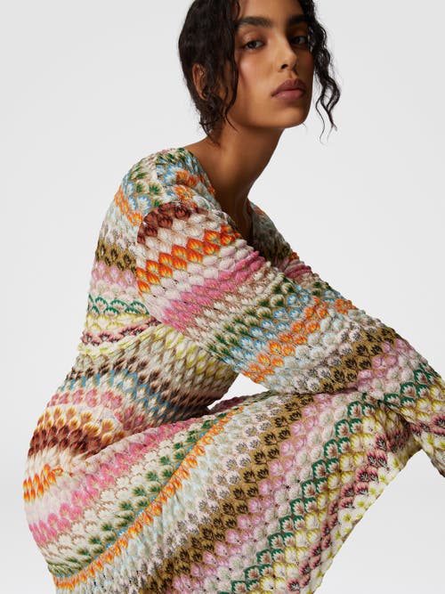 Missoni Long Sleeve Short Dress With Zig Zag Lace Pattern In Multicoloured