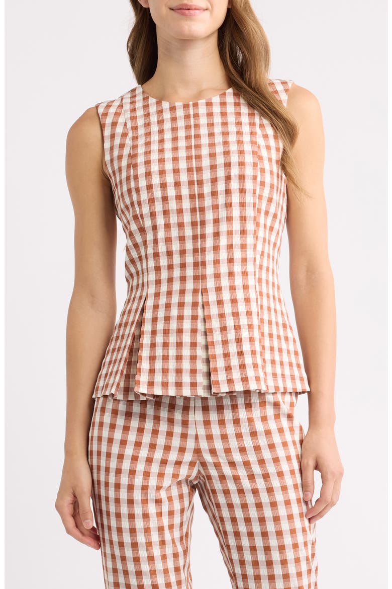 Gingham Sleeveless Peplum Top, Main, color, CINNAMON IVORY