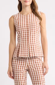 Tahari ASL Gingham Sleeveless Peplum Top