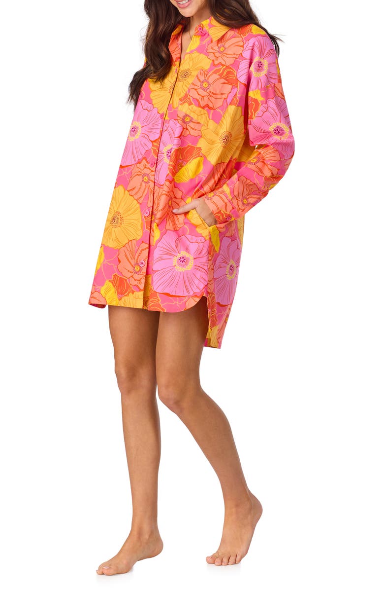 BedHead Pajamas Floral Long Sleeve Organic Cotton Poplin Sleep Shirt, Alternate, color,