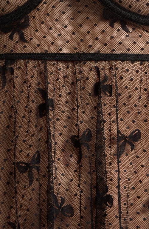 Kilo Brava Dotted Mesh Underwire Babydoll Chemise In Black