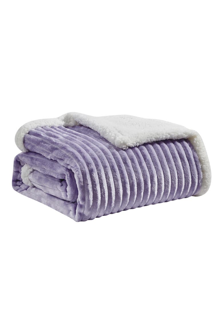 Plush Reversible Plain Weave Corduroy Faux Shearling Throw Blanket, Main, color, LILAC