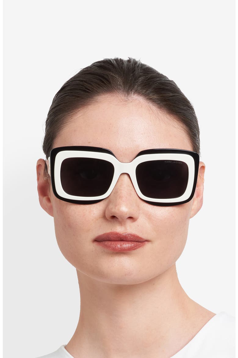 54mm Rectangular Sunglasses, Alternate, color, WHITE BLACK/ GREY