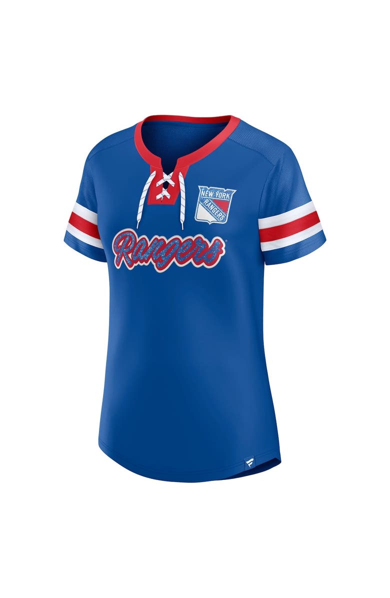 FANATICS Women's Fanatics Blue New York Rangers Iconic Athena Lace-Up T-Shirt, Alternate, color, Blue