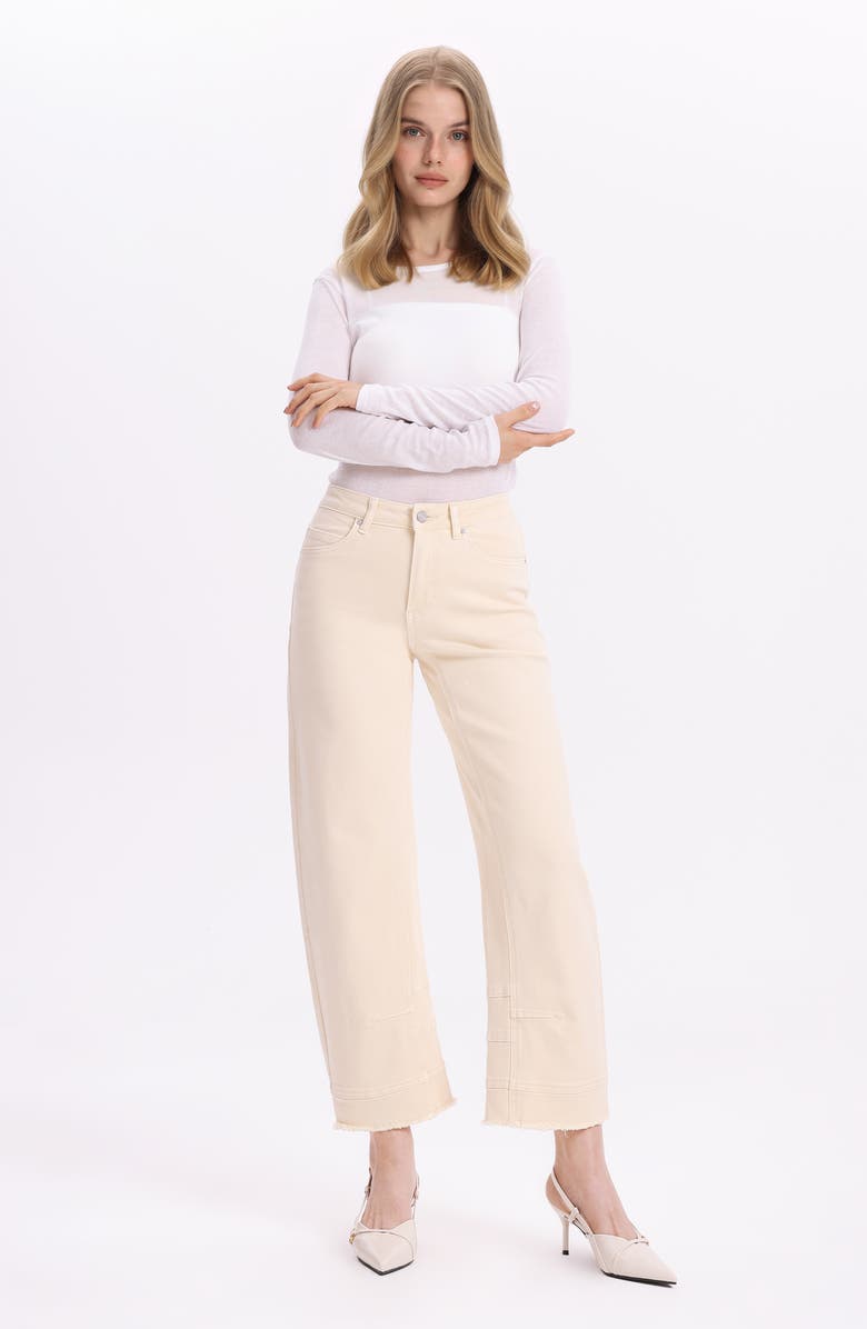Bayeas Frayed Mid Rise Ankle Barrel Leg Jeans, Alternate, color, Off White