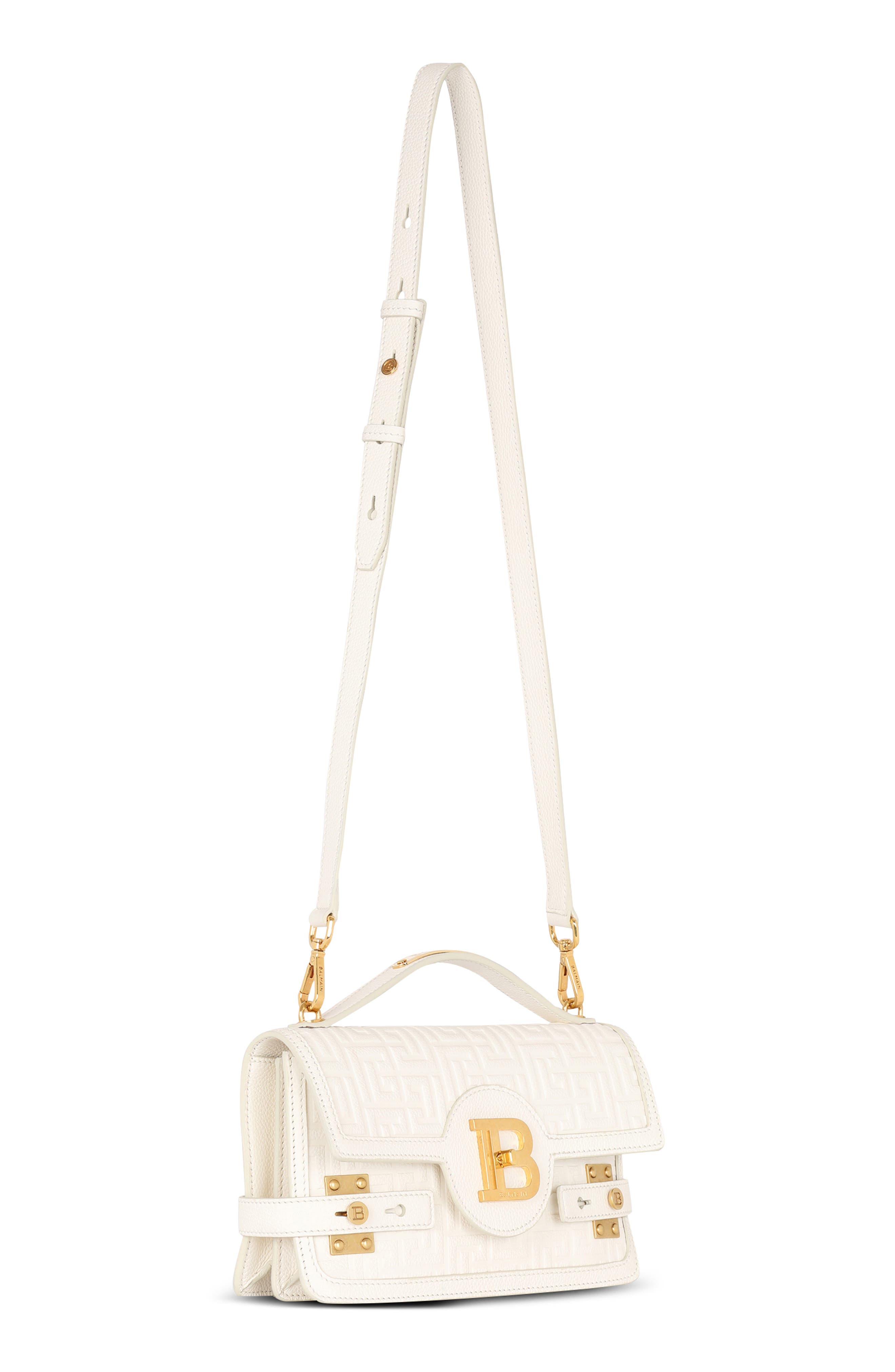 Balmain B-Buzz 24 Monogram Embossed Leather Top Handle Bag, Alternate, color, 