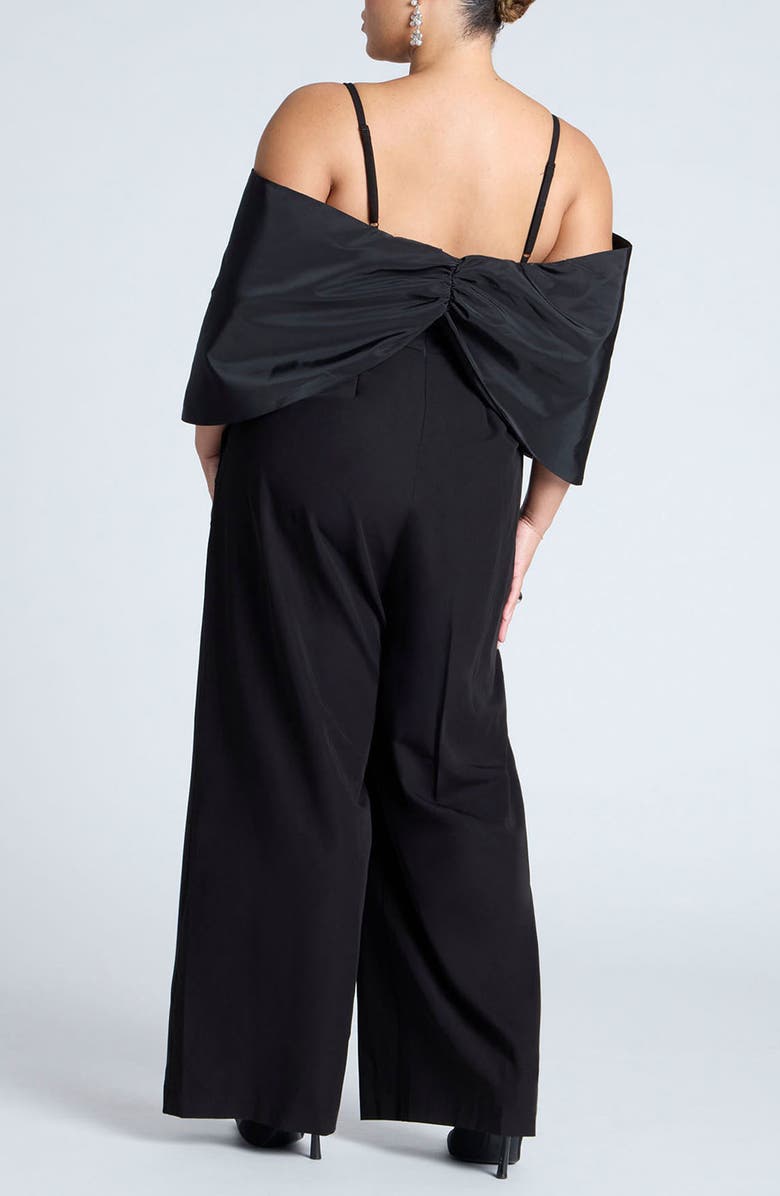 ELOQUII Big Bow Off the Shoulder Wide Leg Jumpsuit, Alternate, color, 