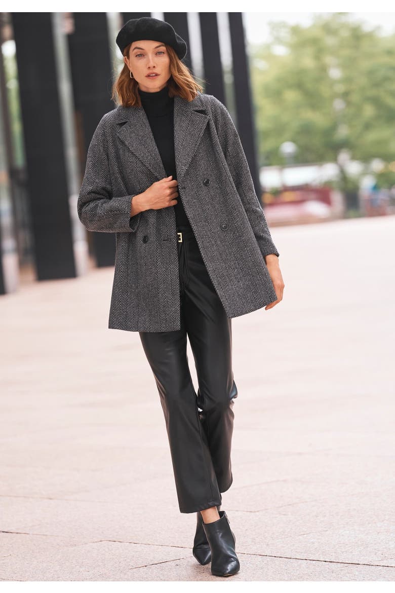 A-Line Wool Peacoat, Alternate, color, BLACK IVORY HERRINGBONE