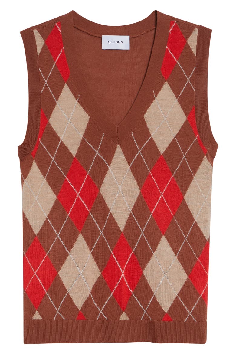 Argyle Plaid Wool Blend Sweater Vest, Alternate, color, CAMEL/ RUST / PERSIMMON MULTI