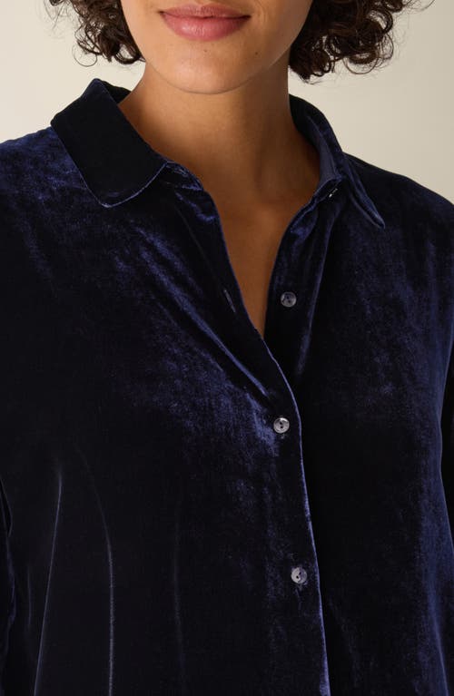 Eileen Fisher Velvet Button-up Shirt In Blue