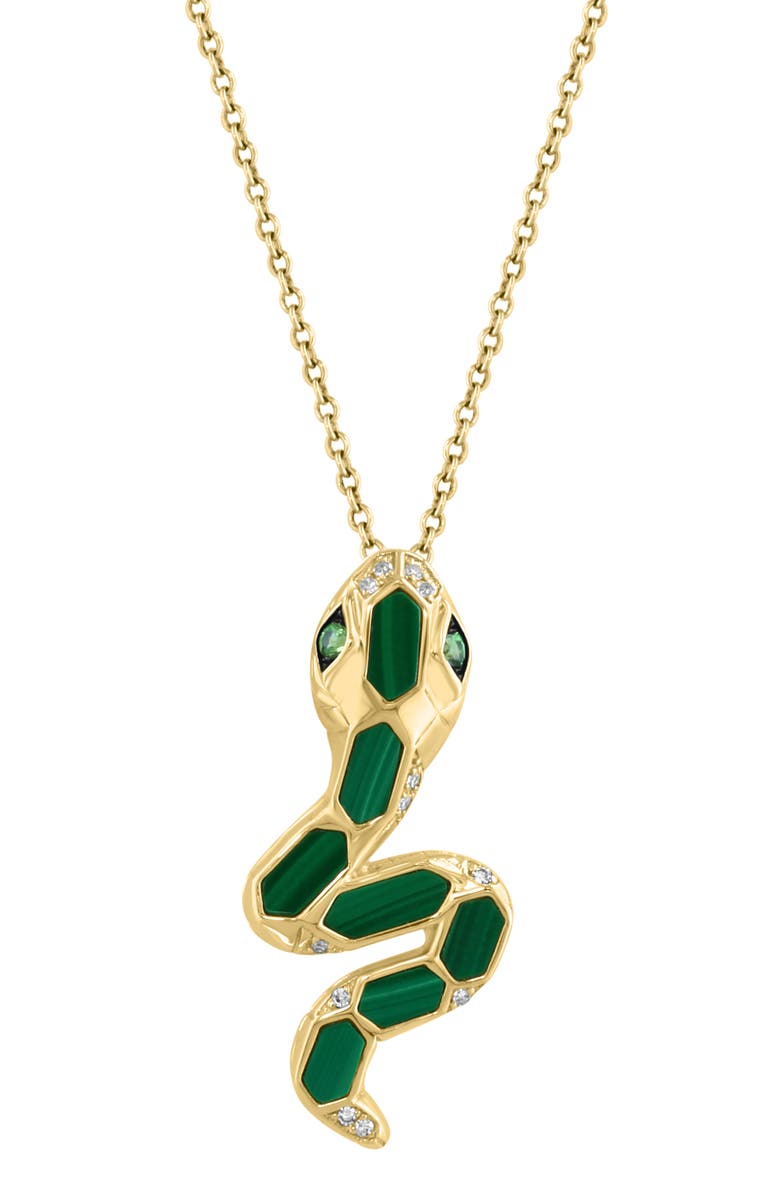EFFY Malachite & Diamond Snake Pendant Necklace - 0.04ct., Alternate, color,