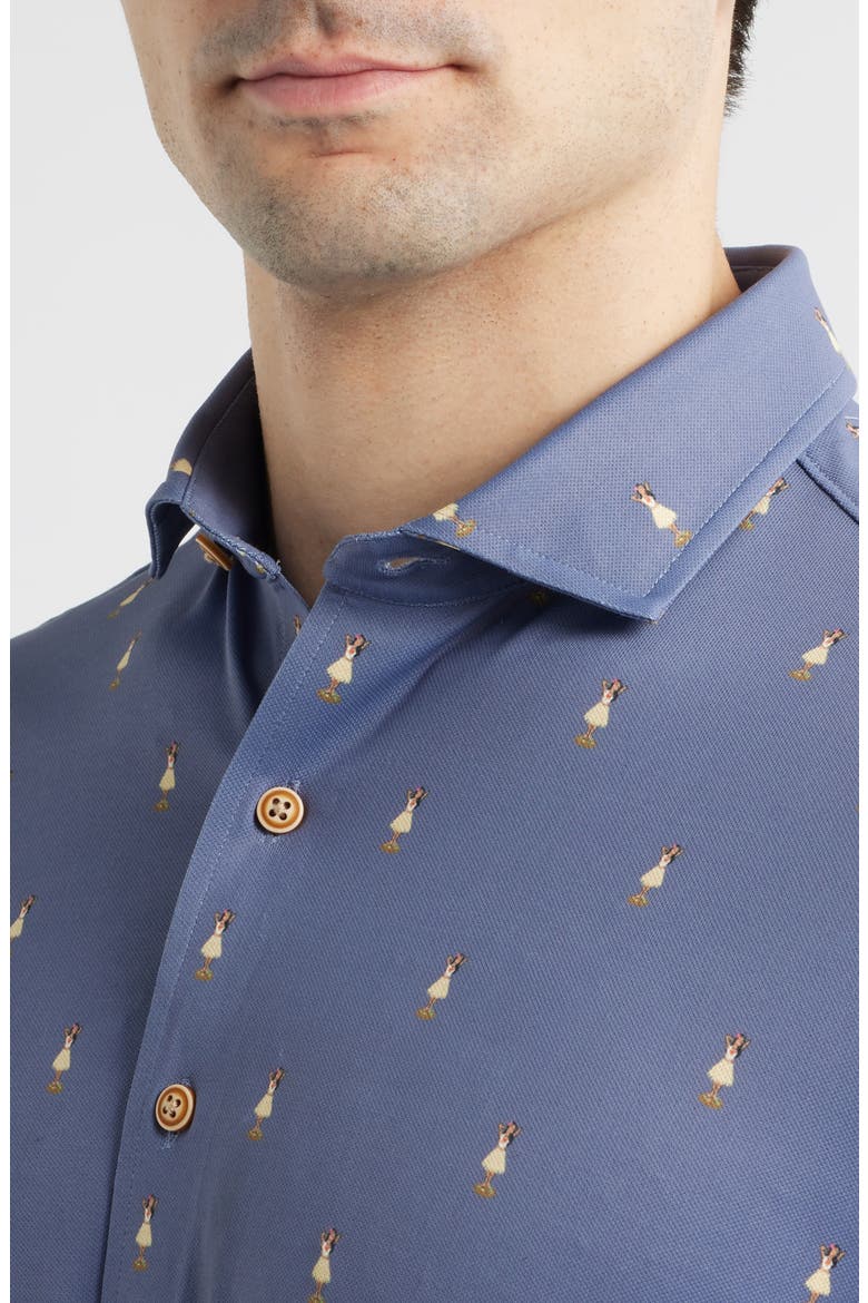 Hula Dance Print Short Sleeve Button-Up Shirt, Alternate, color, NAVY