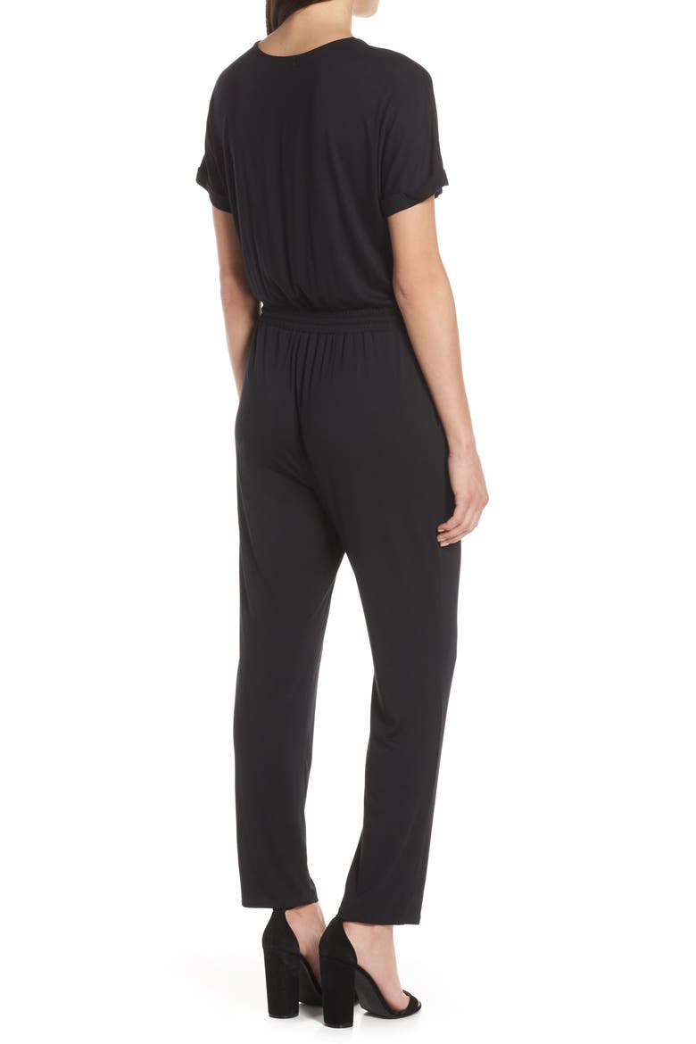 Faux Wrap Jumpsuit, Alternate, color, BLACK