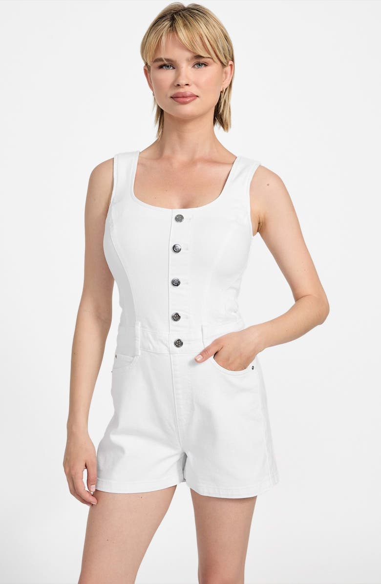 GUESS Sunni Denim Romper, Alternate, color, Pure White