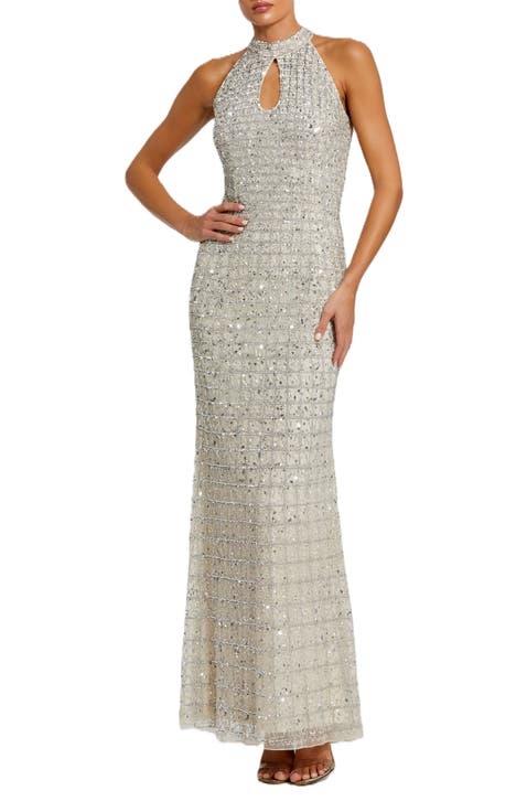 Embellished Halter Neck Keyhole Gown