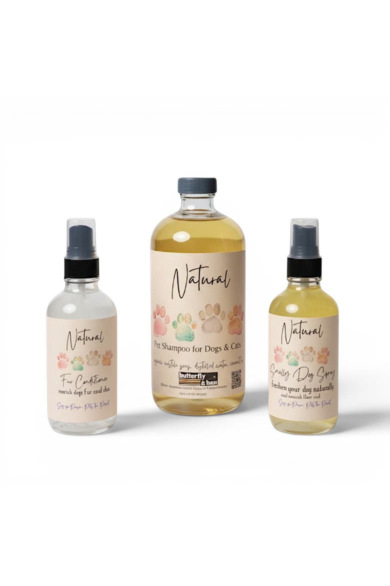 Natural Pet Care Kit Organic Dog Shampoo, Paw Balm & Fur Conditioning Spray, Main, color, Natural
