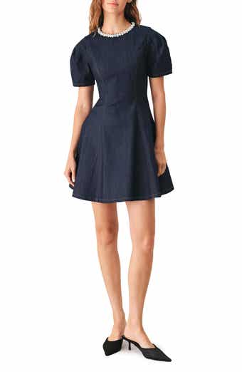 Embellished Short Sleeve Denim Minidress