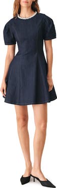FREEMARKET Embellished Short Sleeve Denim Minidress